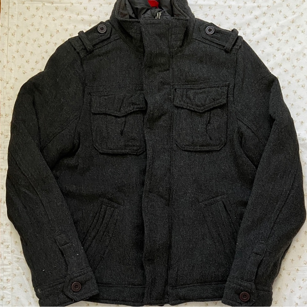 Abercrombie & Fitch Black Wool Blend Coat